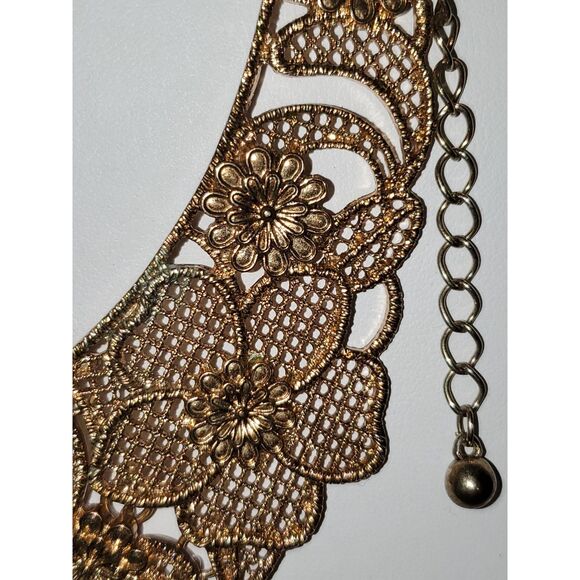 A Panel Choker Bib Necklace Gold Tone Floral Steampunk Fairy Core Romantic - Picture 3 of 9